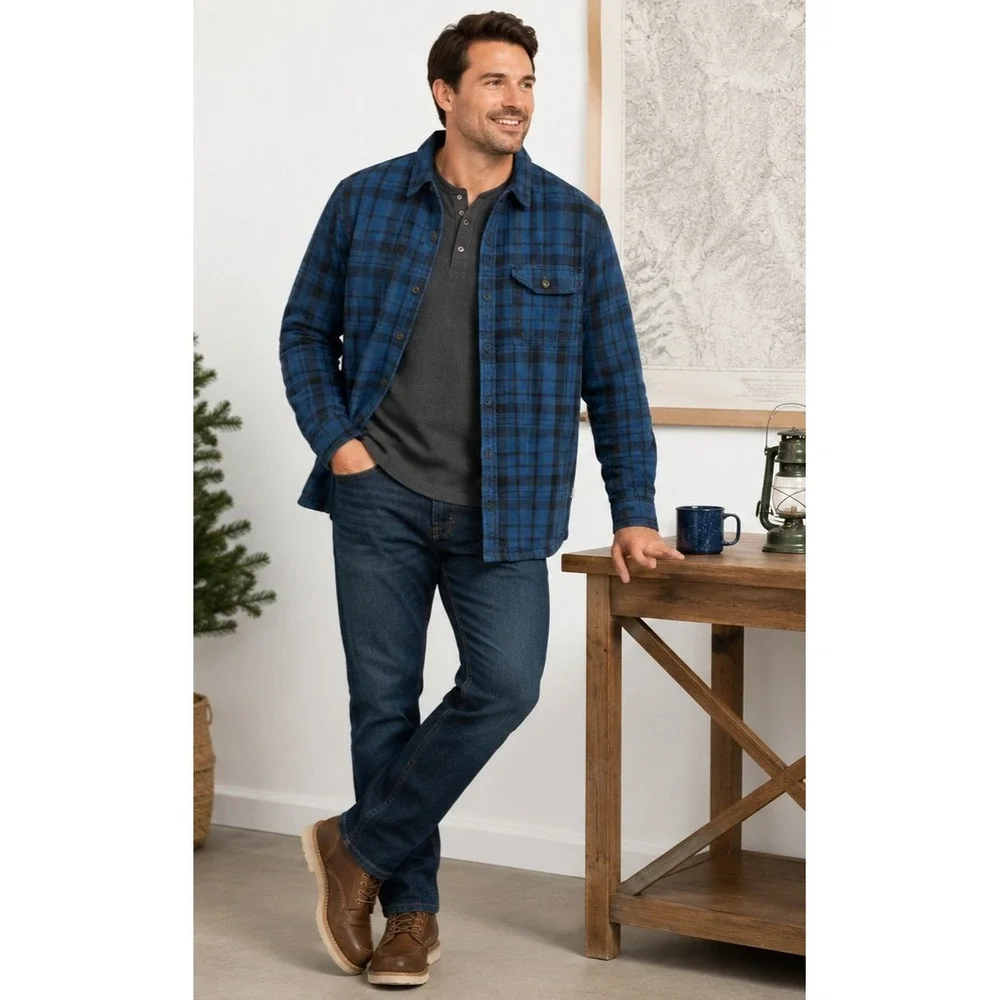 THE NORTH FACE Plaid Sherpa Lined Shirt Jacket Men's XL Blue Black Flannel
